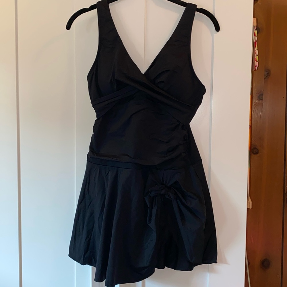 Black One Piece Swimsuit With Attached Skirt Size Medium